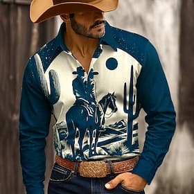 Per uomo Cowboy a cavallo Camicia Camicia Western Camicia con Bottoni Manica Lunga Vintage Retrò All'aperto Casuale Abbigliamento da lavoro Primavera Autunno C