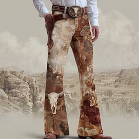 Men's Cow Print Ethnic Abstract Art Trousers Disco Pants 60s 70s Bell Bottoms Mid Waist Western Vintage Retro Outdoor Vacation Side Pockets Flared Leg Pants Tr