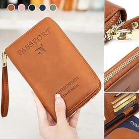 Multi Functional RFID Passport Wallet Leather Women Long Travel Document Holder Large Capacity Simple Stylish Multi Purpose Card Organizer Clutch Purse For Dai