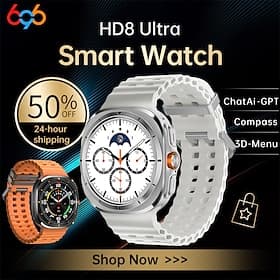 HD8ultra Smartwatch 1.46 Zoll Smartwatch Fitnessuhr Bluetooth Schrittzähler Anruferinnerung Aktivitäts-Tracker Kompatibel mit Android iOS Unisex Langer Standby