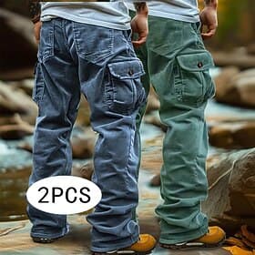 Men's Cargo Pants Cargo Trousers Corduroy Pants Baggy Pants Casual Pants Elastic Waist Multi Pocket Straight Leg Plain Comfort Breathable Full Length Outdoor C