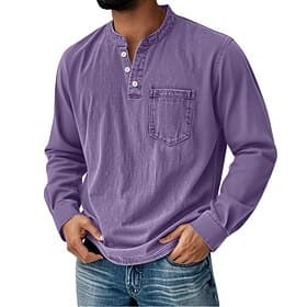 SoftFade™ Men's Vintage Henley Shirt 100% Cotton Acid Wash Shirt T shirt Tee Long Sleeve Retro Vintage Casual Spring Fall Blue Black Pink Brown Henley Henley T