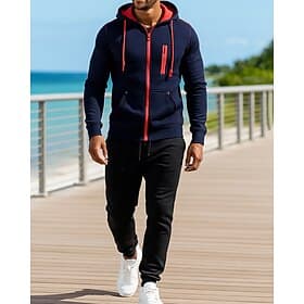Herre 2-delt treningsdress Lounge-hettegenser Joggedresssett Snorer Ensfarget Treningsdrakt Høst Svart Rød Utendørs Reise Sport Fukttransport Langermet Sport S