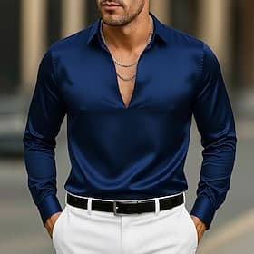Homme Chemise Chemise en satin Chemise habillée Chemise Décontractée Chemise Boutonnée Chemise de Bal Uni Formel Mariage Noir bleu marine manche longue Col en
