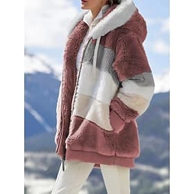 Women's Sherpa Jacket Comfortable Breathable Patchwork Zipper Casual Color Block Casual Vacation Street Daily Wear Zipper Regular Hooded Regular Fit Long Sleev