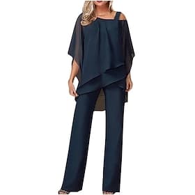 Femmes Ensembles de Pantalons Manche 3/4 Une Épaule Couleur Unie Superposé Élégant Mode Streetwear Occasionnel Quotidien Noir Blanche Vin Printemps Coupe régul