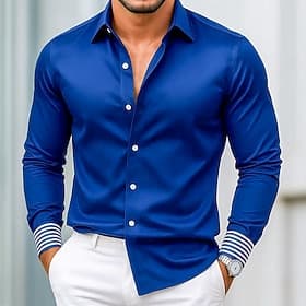 Men's Shirt Satin Shirt Dress Shirt Casual Shirt Button Up Shirt Prom Shirt Plain Formal Wedding Black Wine Navy Blue Royal Blue Long Sleeve Lapel All Seasons