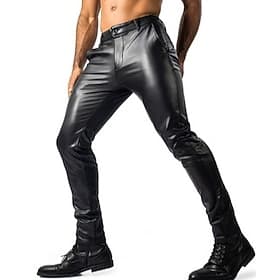 Herren Hose Kunstlederhose Freizeithose Tasche Einfach tragbar Feuchtigkeitsableitend Volle Länge Party Lässig Täglich Mode Streetwear Schwarz Grau Mikroelasti