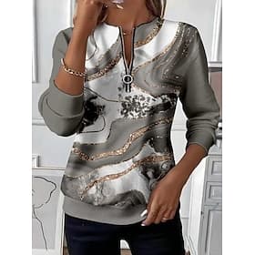 Women's Pullover Sweatshirt Zip Up Sweatshirts Patchwork Zipper Print Graphic Geometric Abstract Fashion Casual Long Sleeve Crew Neck Regular Tops Street Daily