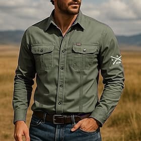Herre Bokstavmotiv Arrow 1776 Arbeidsskjorter Western skjorte Cargo skjorte Langermet Taktisk Vintage retro Sport Utendørs Arbeidstøy Vår Høst Aftæpning To lo