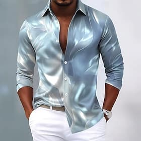 Men's Geometric Pattern Marble Abstract Art Shirt Satin Shirt Dress Shirt Long Sleeve Fashion Casual Vacation Dailywear Summer Spring Fall Turndown 3D Print Bu