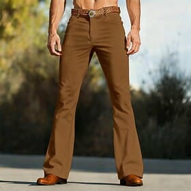 Men's Trousers Bell Bottom Flared Pants Chinos Casual Pants Pocket Straight Leg Plain Comfort Soft Full Length Daily Outdoor Going out Fashion Streetwear Black