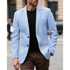 Men's Blazer Business Cocktail Party Wedding Party Fashion Casual Spring Fall Polyester Plain Pocket Buttons Comfortable Single Breasted Blazer Sky Blue khaki