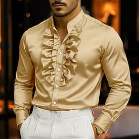 Men's Shirt Dress Shirt Casual Shirt Button Up Shirt Prom Shirt Plain Carnival Formal White Red Purple Gold Long Sleeve Standing Collar All Seasons Clothing Ap