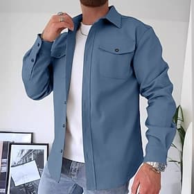 Men's Shirt Casual Shirt Flannel Shirt Button Up Shirt Overshirt Black Navy Blue Beige Long Sleeve Plain Collar Daily Going out Clothing Apparel Fashion Casual