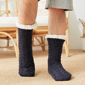 Mens Winter Fleece Floor Socks Warm Thick Non Slip Slipper Socks for Adults Indoor Home Use