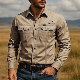 Homme Imprimé Vache Chemise de travail Chemise Western Chemise Cargo manche longue Tactique Vintage Rétro Sport en Plein Air Vêtements de travail Printemps Aut