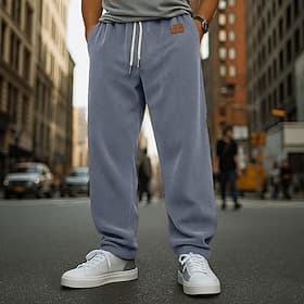 Men's Sweatpants Trousers Corduroy Pants Baggy Pants Straight Leg Sweatpants Drawstring Elastic Waist Solid Color Comfort Full Length Outdoor Daily Streetwear