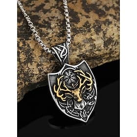 Men's Stainless Steel Viking Deer Head Pendant Necklace with Shield Design, Norse Celtic Amulet Jewelry for Christmas Gifts, Parties Daily Wear
