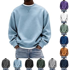 Men's Sweatshirt Fleece Sweatshirt Pullover Hoodie Sweatshirt Pullover Blue Black White Yellow Navy Blue Crew Neck Plain Sports Outdoor Casual Daily Cotton Po