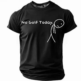 Funny 'No Golf Today' Men's Short Sleeve Crewneck T-Shirt, Sad Stick Figure Graphic Tee, Gift for Golf Lovers