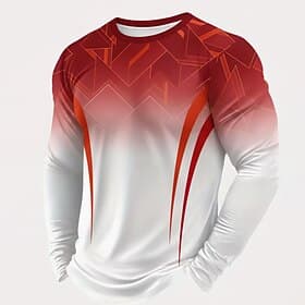 Men's Line T Shirt Long Sleeve T shirt 3D Print Crew Neck Shirt Sports Daily Gym Street Date Blue Red Purple Summer Spring Fall Clothing Apparel S M L XL XXL X