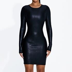Damen Minikleid Cocktailkleid Etui-Kleid Mode Modern Club Abendgesellschaft Party Normale Passform Einfach Langarm Rundhalsausschnitt Schwarz Frühling Herbst W