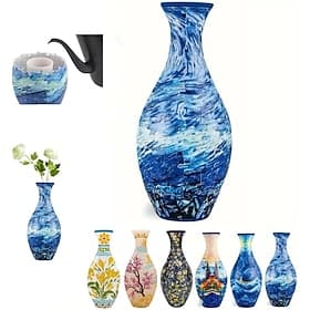 3D Puzzle Vase, 160 Pieces Curved Plastic Flower Vase Leakproof Premium Plastic Artistic Patterns for Real Flowers Home Office Gift for Housewarming, Ideal for