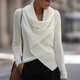 Women's Elegant Satin Top Dressy Tops Silky Tops Ruched Draped Solid Color Plain Daily Ladies Stylish Long Sleeve Halter Neck Regular Tops Daily Work Going out