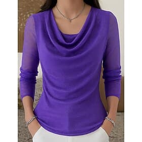 Women's Shirt Glitter Mesh Elegant Stylish Basic Long Sleeve Cowl Neck Regular Tops Blue Black Yellow Red Purple Spring, Fall, Winter, Summer