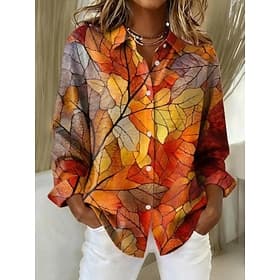 Femmes Chemise Chemisier Patchwork Boutons Imprimé Graphique Feuille Géométrique ancien Élégant Moderne manche longue Col de chemise Hauts Réguliers Quotidien