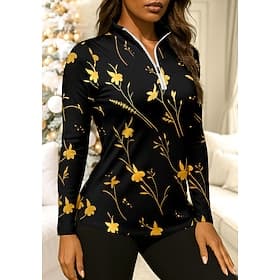Women's Floral Shirt Sport Shirt Golf Polo Shirt Tennis Shirt Long Sleeve Zipper Floral UPF50 UV Resistant High Elasticity Moisture Wicking Breathable Tennis G