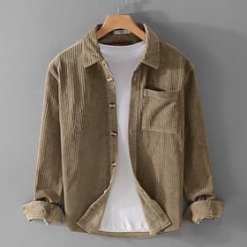Men's Shirt Casual Shirt Corduroy Shirt Button Up Shirt Overshirt Blue Green khaki Long Sleeve Turndown Casual Outdoor Pocket Clothing Apparel Vintage Casual