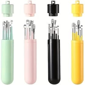 Ensemble de 6 outils en acier inoxydable pour l'extraction du cérumen: cuillère rotative en spirale pour nettoyer et recueillir le cérumen.