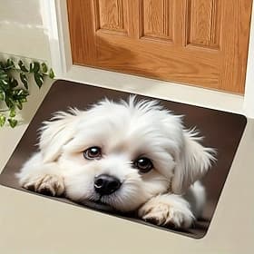 Paillasson en velours belge imprimé tapis d'entrée avec adorable design de chiot réaliste doux antidérapant tapis de sol lavable tapis intérieur extérieur pour