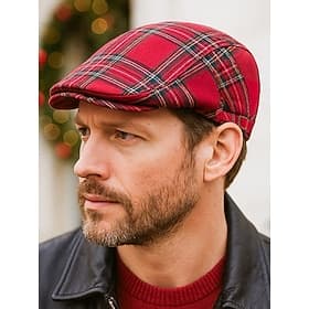 Herren-Schiebermütze aus Baumwolle mit Tartanmuster für Weihnachten – verschiedene Farben, stilvoll und bequem, perfekt für festliche Outfits