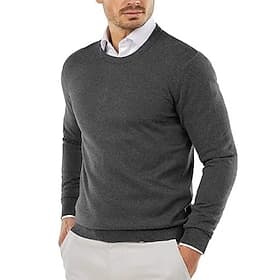 Men's Sweater Pullover Sweater Jumper Casual Sweater Ribbed Knit Regular Tops Knitted Slim Fit Plain Crew Neck Knitwear Contemporary Casual Daily Wear Clothing