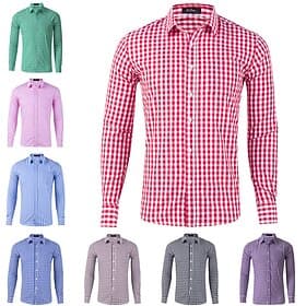 Men's Shirt Dress Shirt Casual Shirt Plaid Shirt Button Up Shirt Red Long Sleeve Checkered Lapel Daily Business Clothing Apparel Cotton Blend Fashion Smart Cas