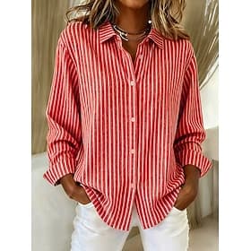Women's Shirt Blouse Buttons Print Striped Vintage Stylish Casual Long Sleeve Shirt Collar Regular Tops Daily Blue Red Light Brown Orange Gray Spring Fall Wint