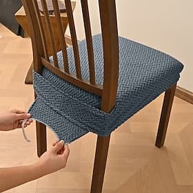 Seat Covers For Dining Room Elastic Jacquard Stripe Plaid Design Double Elastic Stool Slipcover With Buckle And Tongue Non Slip Chair Cushion Cover Set For Hom