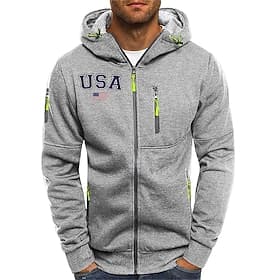 Men's Hoodie Full Zip Hoodie Black White Navy Blue Light Grey Dark Gray Hooded American US Flag Zip Up Pocket Sports Outdoor Daily Holiday Polyester Streetwea