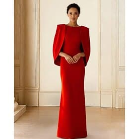 Schlauchkleid Bodenlang Abiballkleider Abendkleid Ballkleid Festliche Kleidung Elegant seidig Langarm U-Boot-Ausschnitt Hochzeit Formell Tasche Stretch-Crêpe m