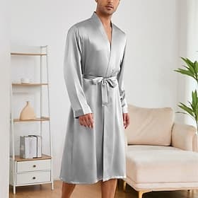 Voor heren Pyjama Zijden jurk Nachtkleding Pyjamaset Effen Modieus Stijlvol Klassiek Huis Dagelijks Bed Polyester Comfort Zacht V-hals Lange mouw Lente Herfst