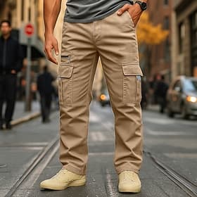 Men's Cargo Pants Cargo Trousers Work Pants Elastic Waist Multi Pocket Straight Leg Plain Full Length Work Vacation Ethnic Style Black Army Green Inelastic
