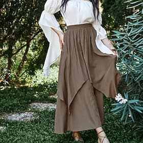 Rétro Vintage Médiéval Renaissance Longueur cheville Jupe Jupe longue Couleur Unie Ligne A Déguisement Femmes Celtique Pirate Mascarade Décontracté Quotidien A