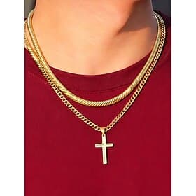 Men's Stainless Steel Cross Pendant Necklace, Durable Fashion Chain Jewelry, Stylish Christian Gift for Christmas, Party Daily Wear