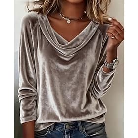 Women's Blouse Dressy Tops Ruched Patchwork Draped Solid Color Plain Elegant Vintage Party Long Sleeve Cowl Neck Regular Tops Daily Work Holiday Blue Fuchsia G