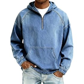 SoftFade™ Men Denim Shirt Acid Wash Shirt Tee Top Long Sleeve Hooded Spring Fall Plain Vintage Streetwear Casual Vintage Style Hooded Casual Home Street Light
