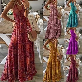 Women's Long Dress Maxi Dress Casual Dress Floral Dress Slip Dress Print Dress Elegant Fashion Modern Daily Vacation Going out Regular Fit Floral Geometric Sle