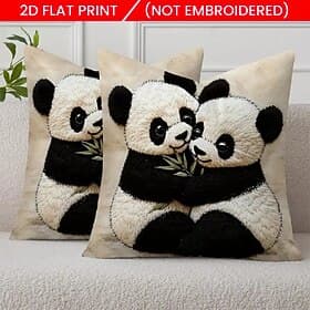 Kissenbezug aus Leinen mit Panda-Motiv, 2D-Flachdruck, moderner quadratischer Kissenbezug mit Reißverschluss, weicher, dekorativer Überwurf für Sofa, Schlafzim